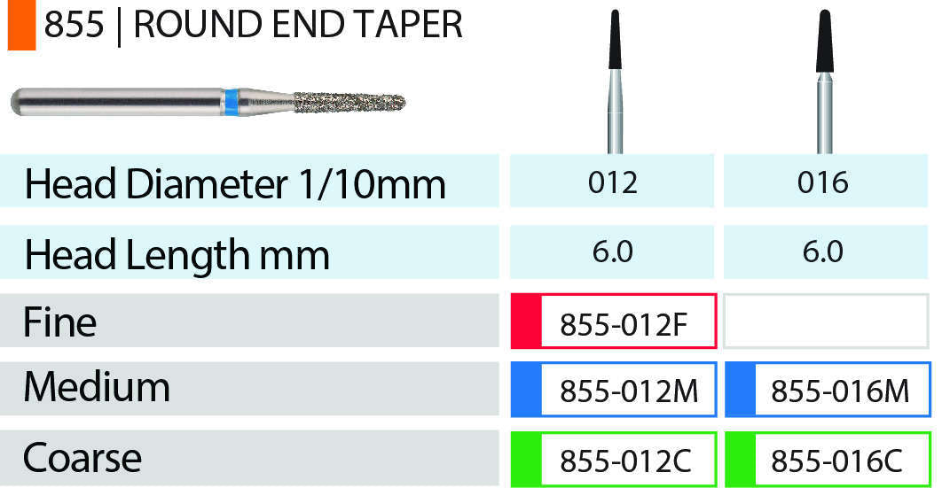 Blue Streak Diamond Burs 5/pk Round End Taper - MARK3 - 855-016XC
