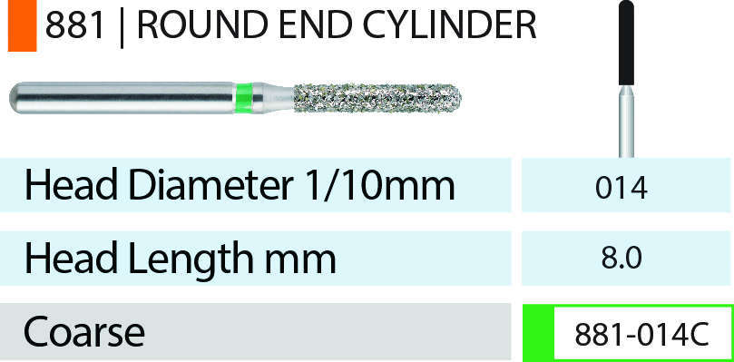 Blue Streak Diamond Burs 5/pk Round End Cylinder - MARK3 - 881-014C
