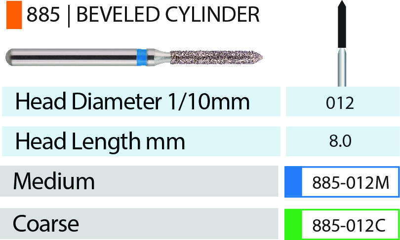 Blue Streak Diamond Burs 5/pk Beveled Cylinder - MARK3 - 885-012C