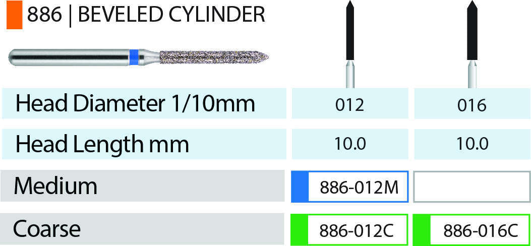 Blue Streak Diamond Burs 5/pk Beveled Cylinder - MARK3 - 885-012C