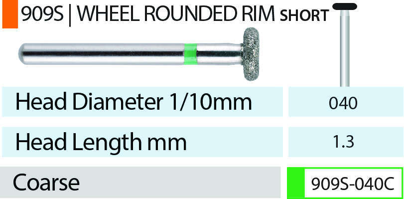 Blue Streak Diamond Burs Wheel Rounded Rim Short 909.040 Coarse Green 5/pk. - MARK3®