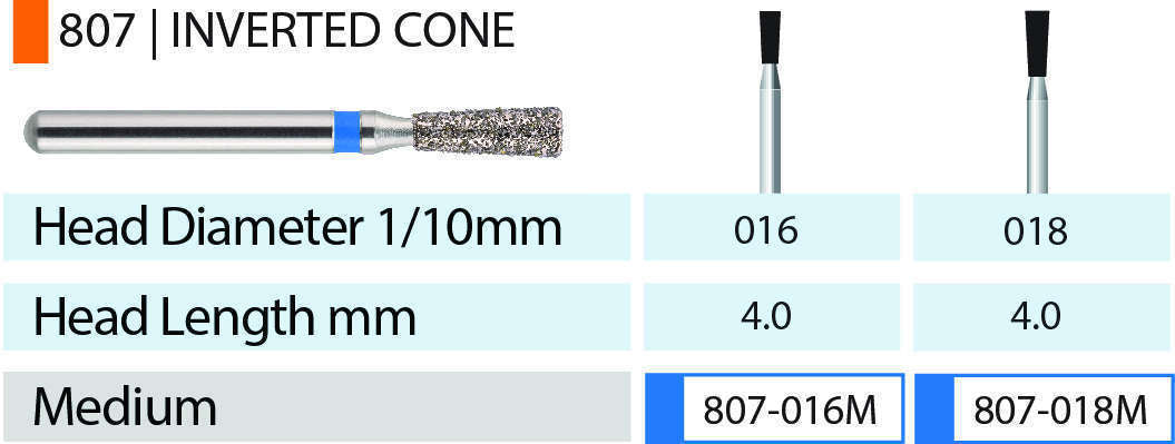 Blue Streak Diamond Burs 5/pk Inverted Cone - MARK3 - 807-018M