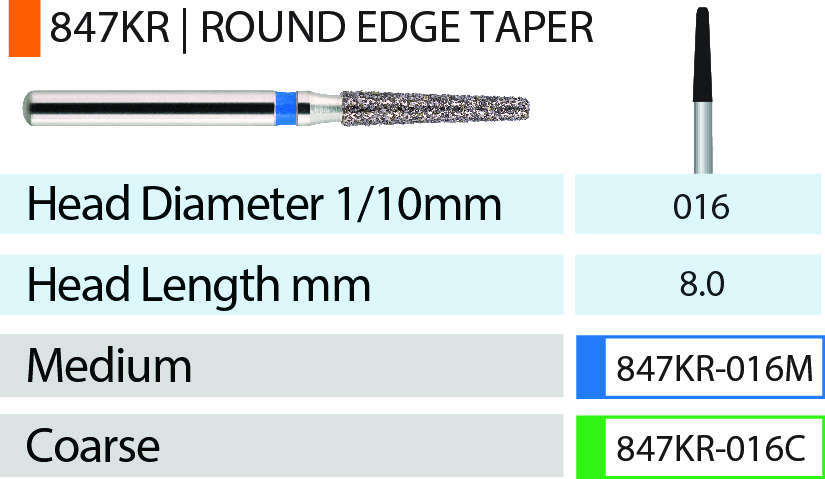 Blue Streak Diamond Burs 5/pk Round Edge Taper - MARK3 - 846KR-016M