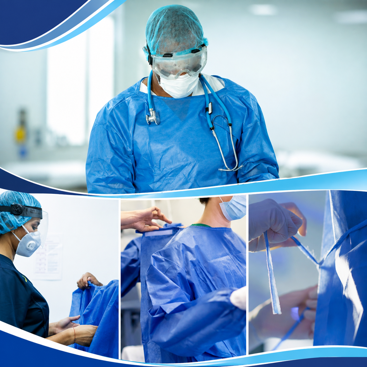 5 Pack Blue Medical Isolation Gowns Disposable Hospital-Grade 5 Pack,