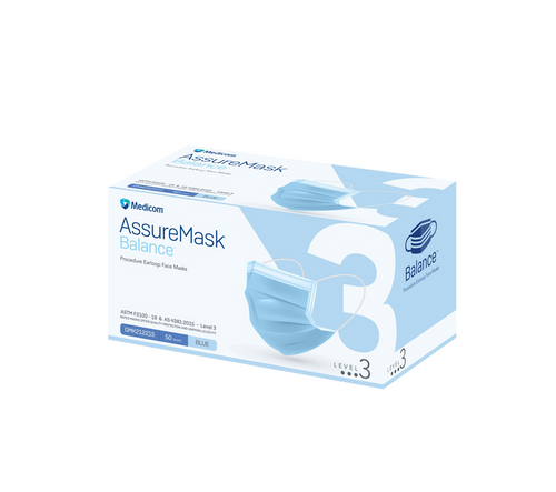 Medicom AssureMask Balance ASTM Level 3 Earloop Procedure Masks, 50/Box - Blue, Pink